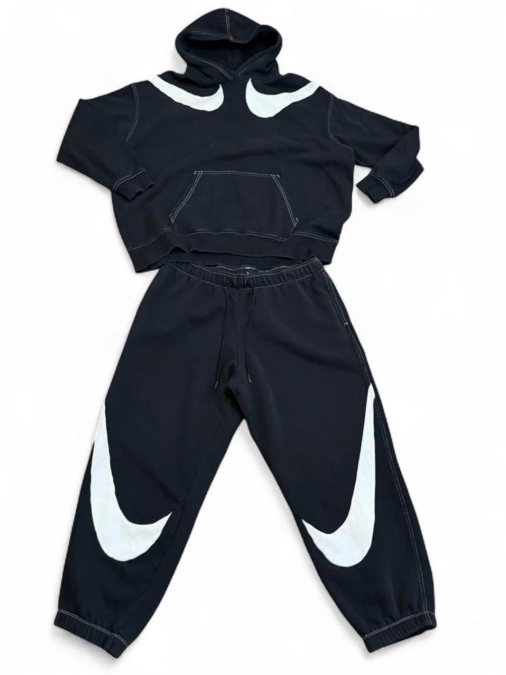 Nike nsw black womens Double Swoosh Oversized hooded sweater& pants tracksuit